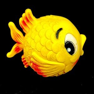 Vintage Kitsch  anthropomorphic plastic goldfish  chiming bath toy